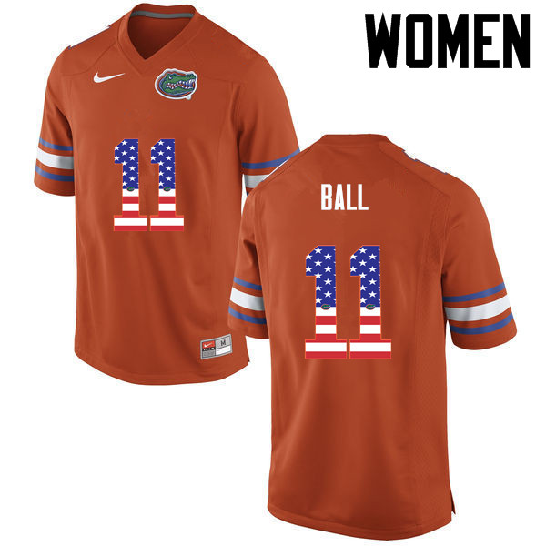 Women Florida Gators #11 Neiron Ball College Football USA Flag Fashion Jerseys-Orange